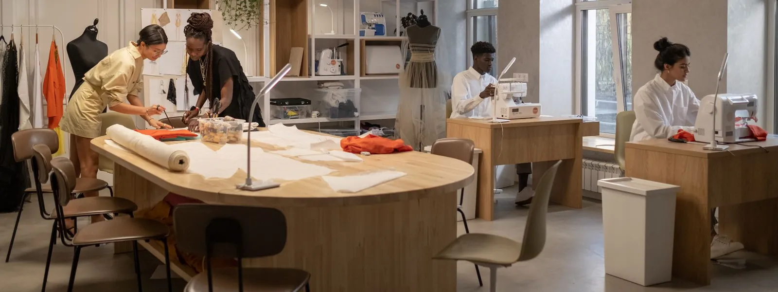 Designers de mode travaillant ensemble dans un atelier de couture