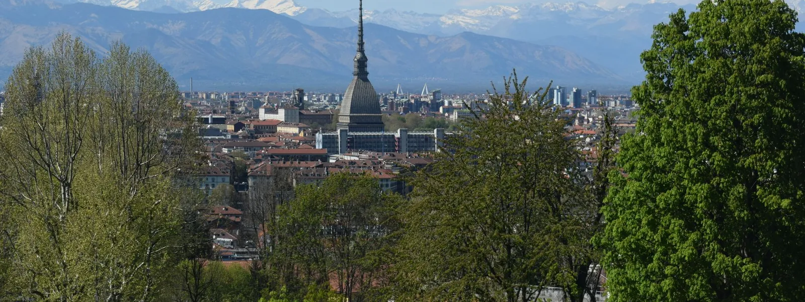 Turin et sa Mole Antonelliana se dressant devant les Alpes